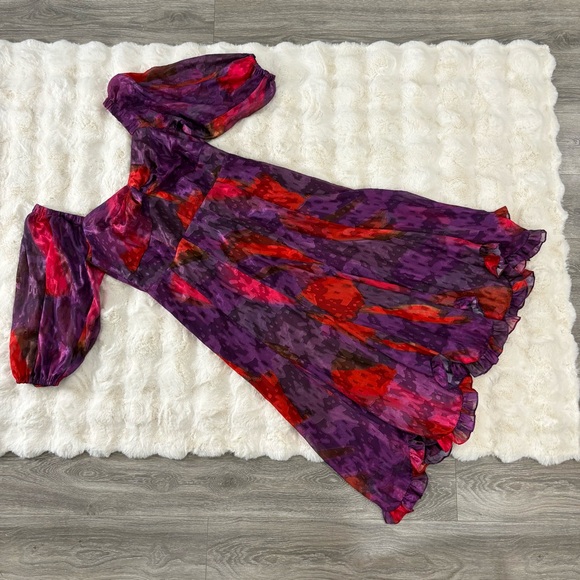 |anthro| Hutch twist front puff sleeve ruffle hem dress in purple sorbet - 1X - Picture 2 of 7